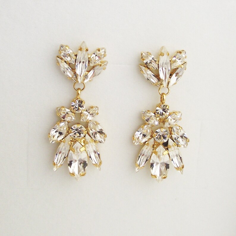 Bridal Earrings Crystal Gold Earrings Statement Earrings Etsy