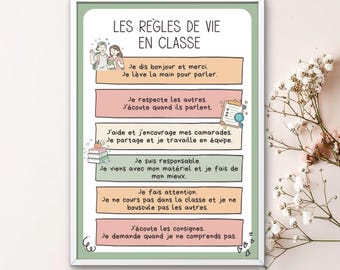 Affiche Règles de vie en classe (FR) / Poster delle regole della classe francese / Décoration classe de français / Risorsa stampabile per l'insegnante