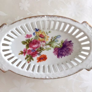 Vintage Candy Dish with Floral design and Gold trim from BAVARIA