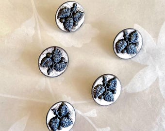 PRICE DROP! Set of 5 Antique Victorian Pewter Buttons featuring an embossed Leaf Motif