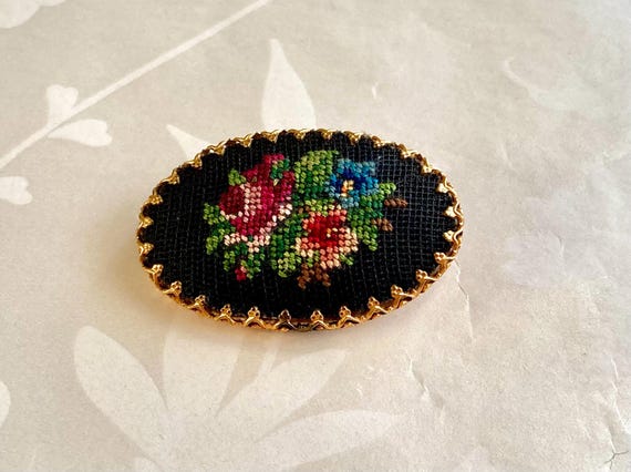 Antique Petit Point Brooch or Pin