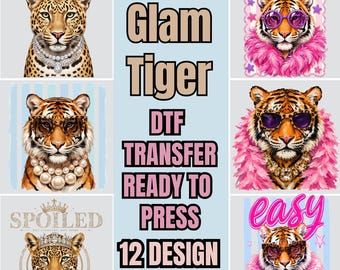 Boujee Tiger DTF, Preppy Tiger Ready to Press, Faux Rhinestone Animal T-shirt Design, Glam Glitter Look DTF, Boujee Animal Decal