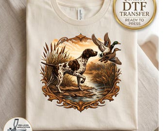 Hunting Dog DTF Transfer, German Shorthaired Pointer and Mallard Ducks Iron On, Hunter Gifts, Sporting Dog Heat Transfer, Wildlife Ready to