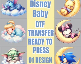 Disney Sleeping Baby Characters DTF, Disney Cartoon Characters Design, Disney Baby All Characters Press, Disney Baby Shower Gift Transfer