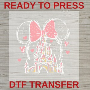 Minnie Disney Castle DTF Transfer, Pink Bow Disney Girl Iron-On, First Disney Trip Family Matching Ready to Press, Disney Girl Trip Decal image 8