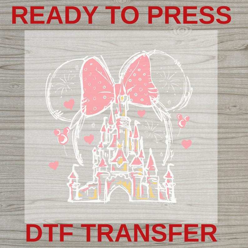 Minnie Disney Castle DTF Transfer, Pink Bow Disney Girl Iron-On, First Disney Trip Family Matching Ready to Press, Disney Girl Trip Decal image 8