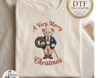 A Very Merry Christmas DTF Transfer, Faux Crochet Christmas Bear Transfer, Faux Embroidery Holiday DTF, Faux Yarn Look DTF