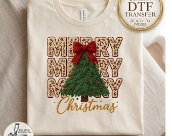 Merry Christmas Faux Crochet DTF Transfer, Faux Embroidered Christmas Tree Iron On, Holiday Garland Knitted Look Heat Transfer