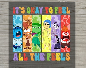 Embrace Emotions Inside Out DTF Transfer, Inspirational Inside Out Character Iron-On for Mental Health Awareness, Self-Care Apparel Gift
