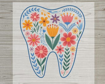 Floral Tooth DTF Transfer, Floral Dental Iron On, Dentist Gift Shirt Design, Hygienist Ready To Press Decal, Cute Tooth Flower Print