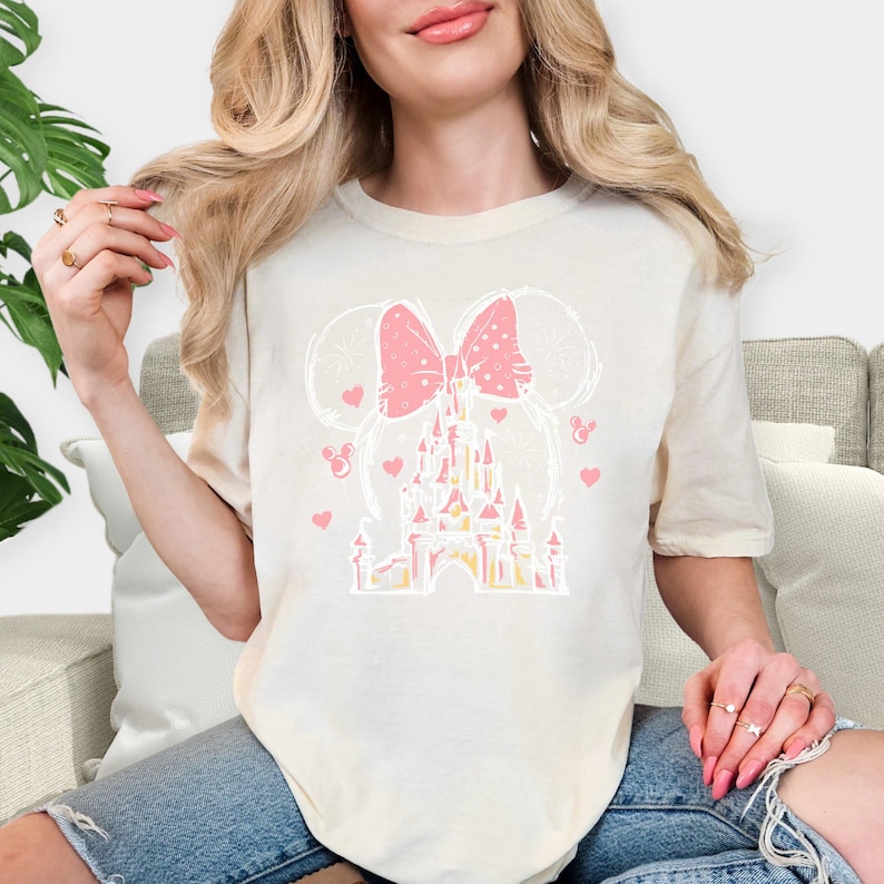 Minnie Disney Castle DTF Transfer, Pink Bow Disney Girl Iron-On, First Disney Trip Family Matching Ready to Press, Disney Girl Trip Decal image 5