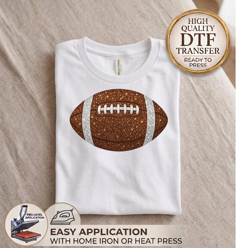 Sparkle Glitter Look Football DTF Transfer, Football Game Day Transfer, American Football Ready to Press, Touchdown DTF Print for Apparel image 2