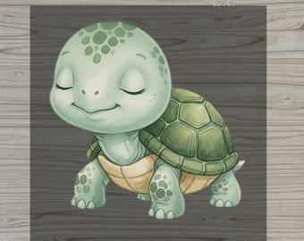 Cute Cartoon Turtle DTF Transfer, Watercolor Animal Design for Kids Shirt, Peaceful Turtle Iron On, Whimsical Animal Apparel Gift