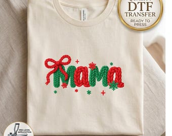 Christmas Mama DTF Transfer, Faux Knitted Mama Design, Holiday Sweater Look Direct To Film, Red Green Mama Heat Press, Xmas Mama Gift
