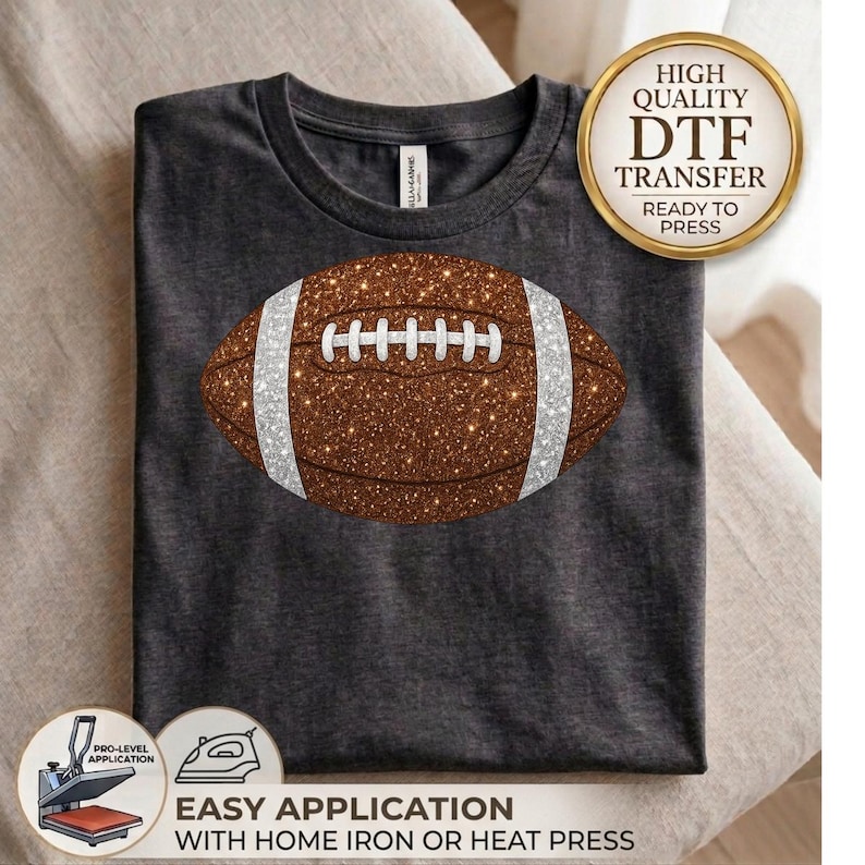 Sparkle Glitter Look Football DTF Transfer, Football Game Day Transfer, American Football Ready to Press, Touchdown DTF Print for Apparel image 9