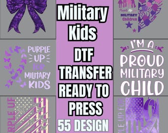 Military Kids DTF Transfer, Purple Up Month of Military Child Iron On, Patriotic Army Brat, Ready to Press Support for Military Families