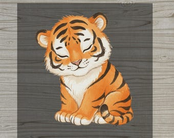 Cute Cartoon Tiger Cub Iron On, Watercolor DTF Transfer for Kids, Adorable Animal Graphic for Children's Apparel, Playtime Gift