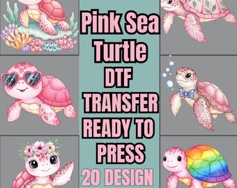 Pink Sea Turtle DTF Transfer, Ocean Animal Baby Shower Iron On, Newborn Onesie Graphic, Cute Watercolor Turtle Ready to Press New Baby Art