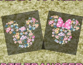 Disney Epcot Flower and Garden Festival 2026 DTF, Mickey Minnie Floral Transfer, Disney Floral Ready to Press, Epcot International Garden
