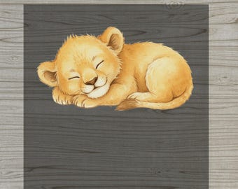 Watercolor Sleeping Lion Cub DTF Transfer, Gentle Animal Design for Kids Shirt, Nursery Decor, Baby Shower Gift, Playtime Apparel