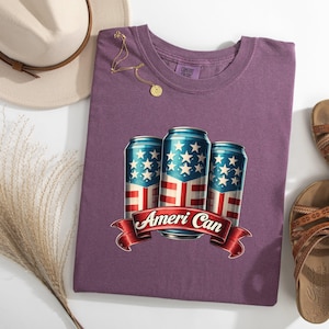 Ameri Can DTF Transfer, Metallic Patriotic Beer Can Iron On, 4th of July USA Flag Ribbon Design, Summer BBQ Ready to Press Heat Transfer Bild 3