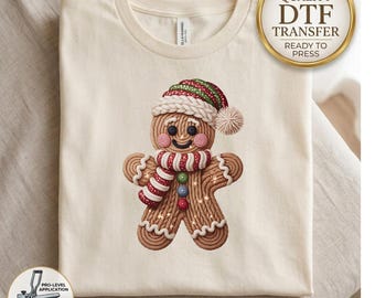 Gingerbread Man DTF Transfer, Faux Yarn Look Christmas DTF, Crochet Style Holiday Heat Transfer, Faux Embroidery DTF Design