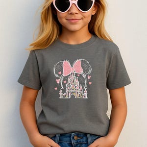 Minnie Disney Castle DTF Transfer, Pink Bow Disney Girl Iron-On, First Disney Trip Family Matching Ready to Press, Disney Girl Trip Decal image 2