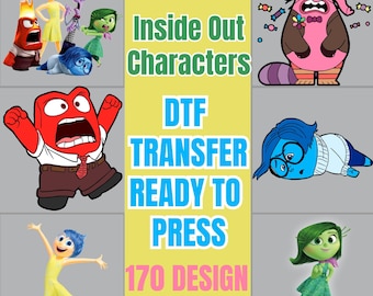 Inside Out Characters DTF Transfer, Full Gang Emotional Iron On, Movie Fan Gift Ready to Press, All Emotions Cartoon Heat Transfer Design