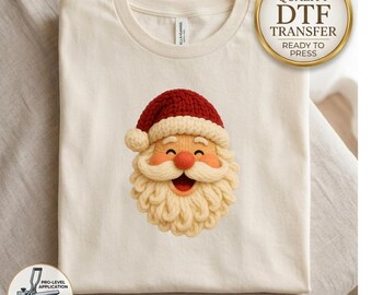 Knitted Santa Claus DTF Transfer | Faux Yarn Look Christmas Heat Transfer | Crochet Style Santa Iron On | Xmas Apparel DIY Print
