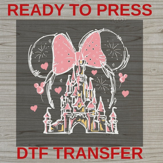 Minnie Disney Castle DTF Transfer, Pink Bow Disney Girl Iron-On, First Disney Trip Family Matching Ready to Press, Disney Girl Trip Decal