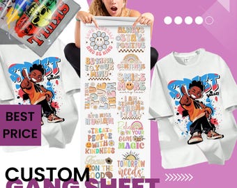 DTF Transfers Ready to Press, Custom DTF Gang Sheet, Full Color Iron On Transfer Sheets for T Shirts, Heat Press Designs for Clothing