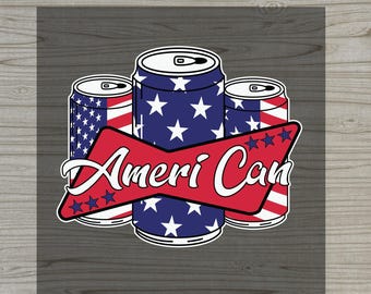 Ameri Can DTF Transfer, Patriotic Beer Can Iron On, 4th of July USA Flag Design, Red White Blue Summer Party Ready to Press Heat Transfer