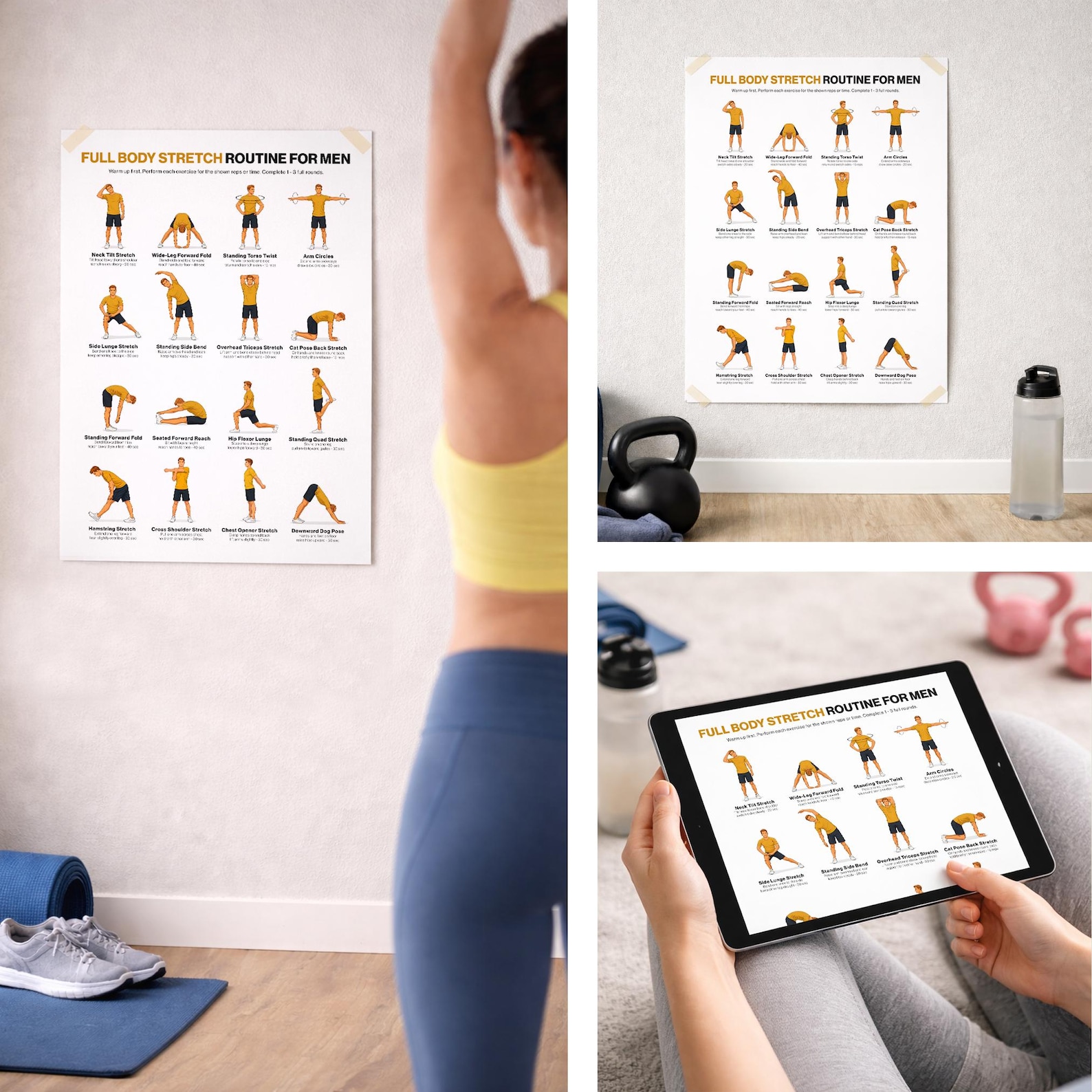 Daily Stretch Routine for Men Printable Poster, Full Body Flexibility ...