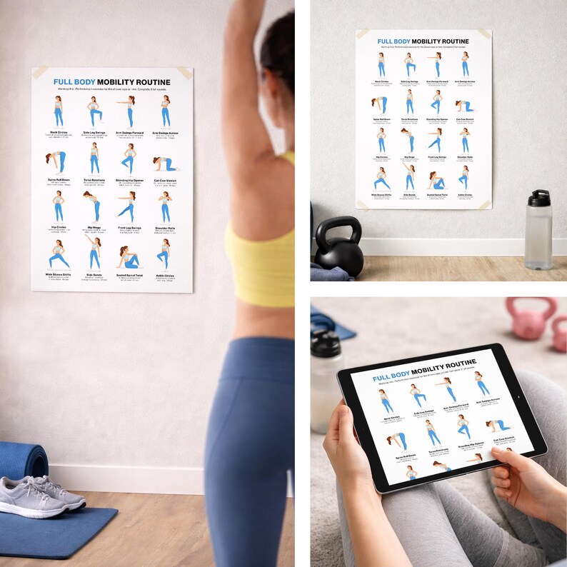 Full Body Mobility Routine Printable Poster for Home Joint Flexibility ...
