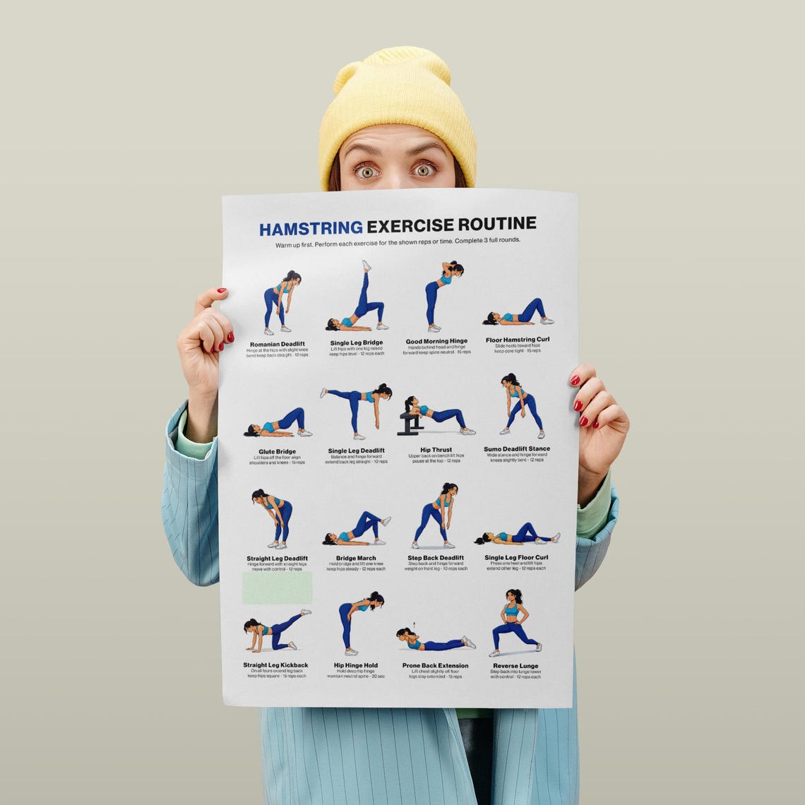 Hamstring Workout Chart Printable Poster for Glutes and Leg Day ...