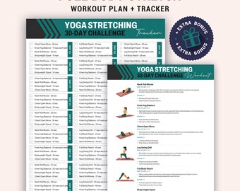 Routine di stretching yoga di 30 giorni, sfida quotidiana per le abitudini, tappetino per il monitoraggio della mobilità, guida stampabile