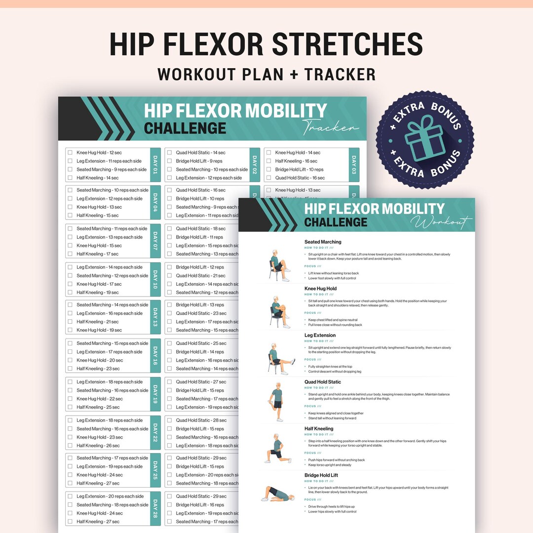 30 Day Hip Flexor Mobility Challenge Printable Chair Workout Routine ...