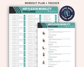 30 Day Hip Flexor Mobility Challenge Printable Chair Workout Routine Daily Progress Tracker