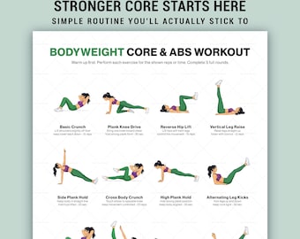 Poster stampabile per allenamento addominale a corpo libero, ideale per la palestra di casa e come decorazione murale per gli addominali.