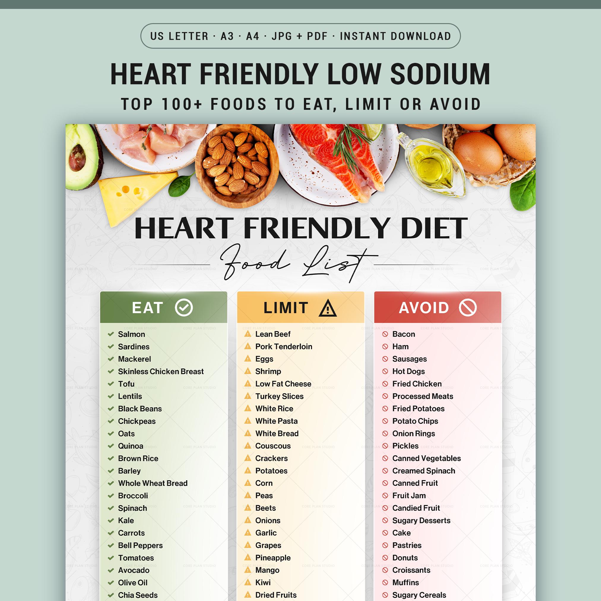 Heart Friendly Diet Food List Printable Low Sodium Dash Grocery Guide ...