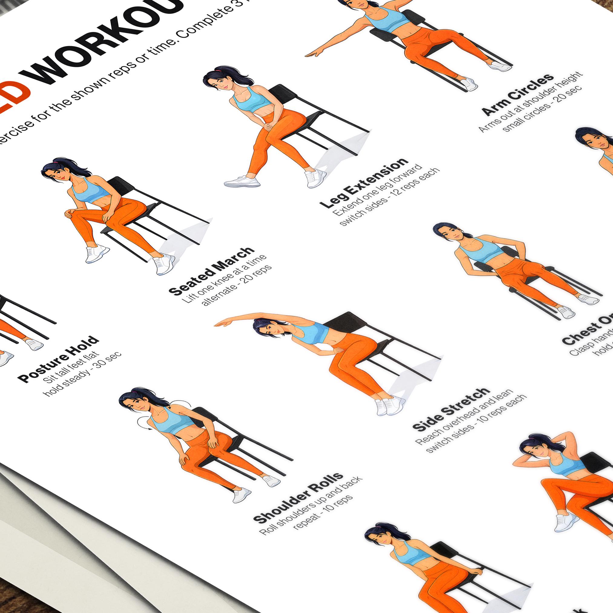 Chair Seated Workout Printable Poster Low Impact Home Exercise Chart ...