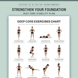Deep Core Exercises Printable Poster For No Equipment Home Workout Pdf Standing Floor