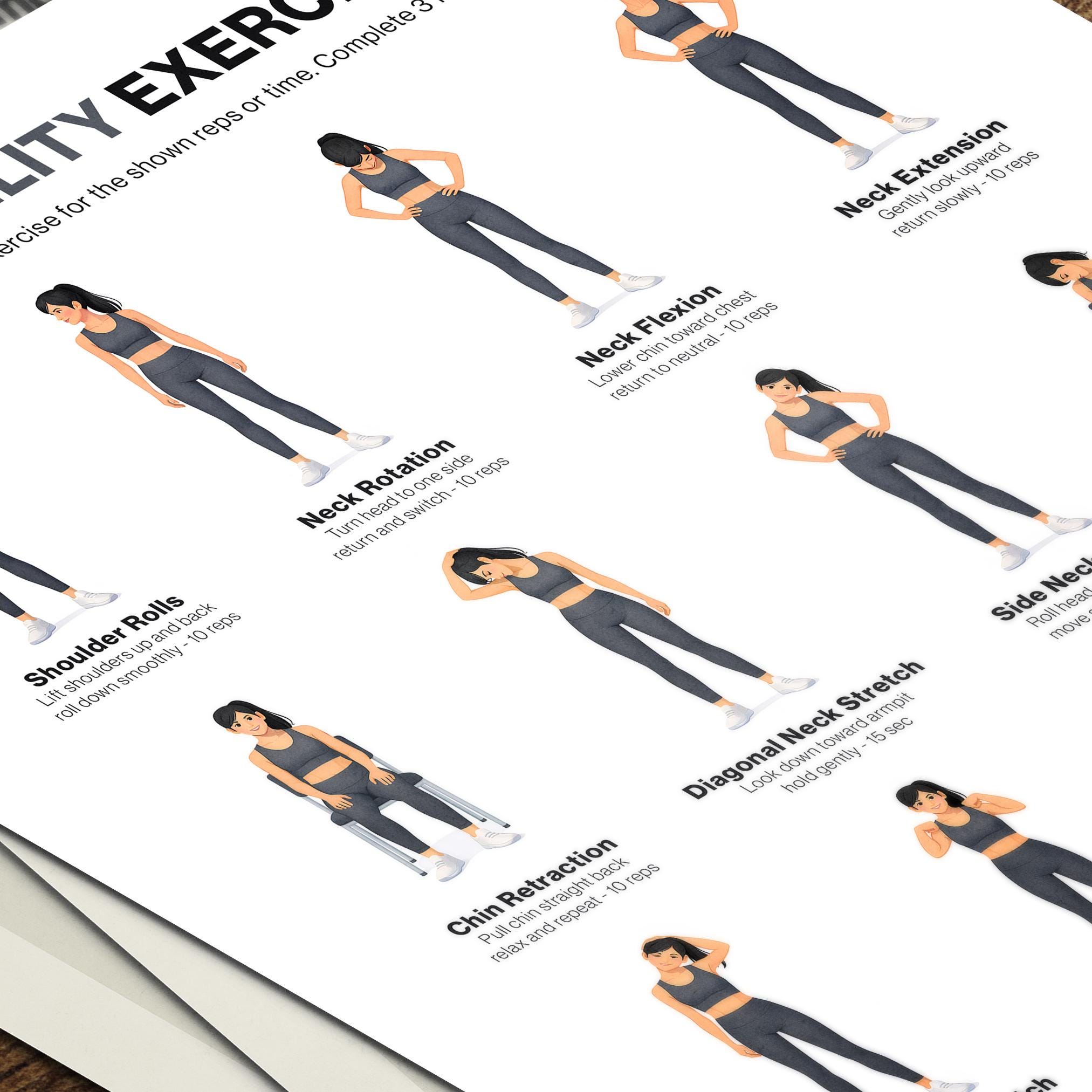 Neck Mobility Exercises Printable for Seniors, Daily Stretch Routine ...