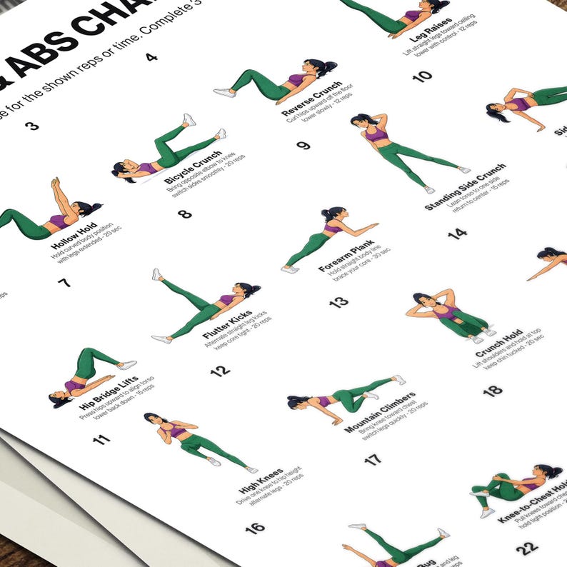 30 Day Core Abs Challenge Printable Poster for Home Workout Wall Decor ...