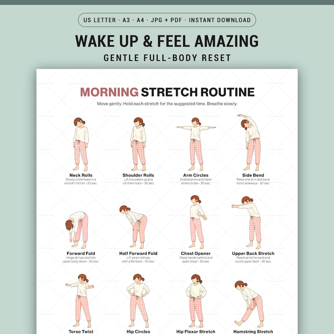 Stretch Board Routine Morning Stretch Routine Wall Chart Printable for Women, Daily Full Body ...