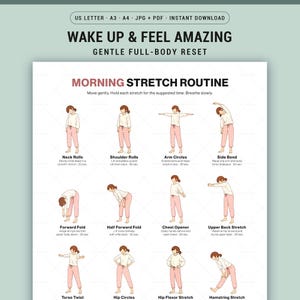 Morning Stretch Routine Wall Chart Printable for Women, Daily Full Body Mobility Standing Poster