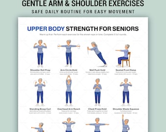 Tabella di esercizi per la parte superiore del corpo per anziani: allenamento leggero da seduti e in piedi per braccia e spalle (stampabile).