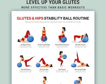 Schema stampabile per l'allenamento dei glutei con la palla di stabilità - Esercizi per la parte inferiore del corpo da fare in casa