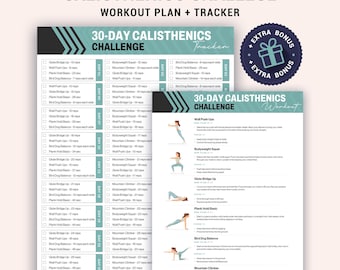 Sfida di calisthenics di 30 giorni stampabile, tracker giornaliero per gli allenamenti a corpo libero, routine completa per tutto il corpo senza attrezzi