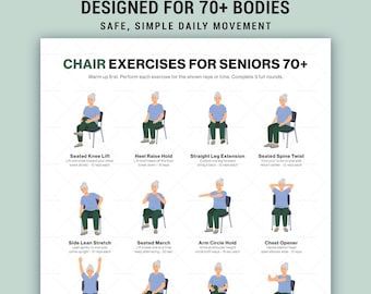 Chair exercises for seniors printable poster gentle seated workout chart PDF low impact routine